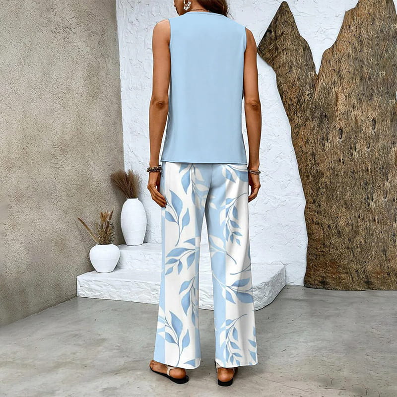 🌺Ensemble 2 pièces à imprimé tendance pour femmes - Top et pantalon sans manches