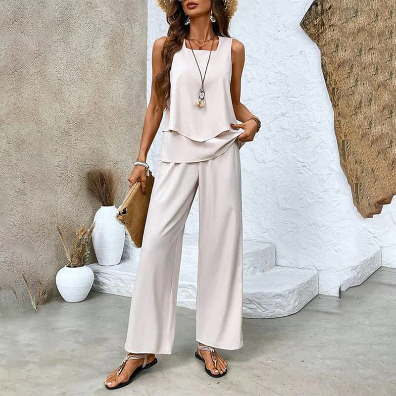 🌺Ensemble 2 pièces à imprimé tendance pour femmes - Top et pantalon sans manches