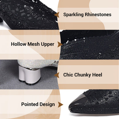 🏆Limited Time Offe🏆Hollow Mesh Sandals with Rhinestone and Chunky Heel