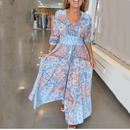 🌼 Nouveauté 2026 | Robe Longue à Cordon Fleuri | Élégance Estivale Naturelle 🌿