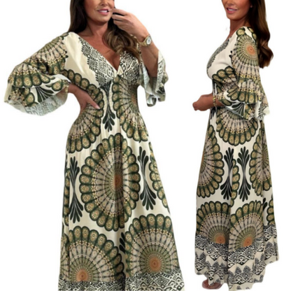 🔥Robe longue rétro bohème à col en V profond pour femme