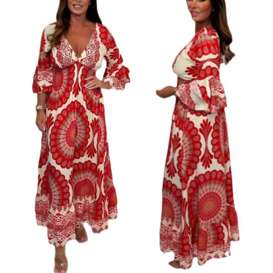 🔥Robe longue rétro bohème à col en V profond pour femme