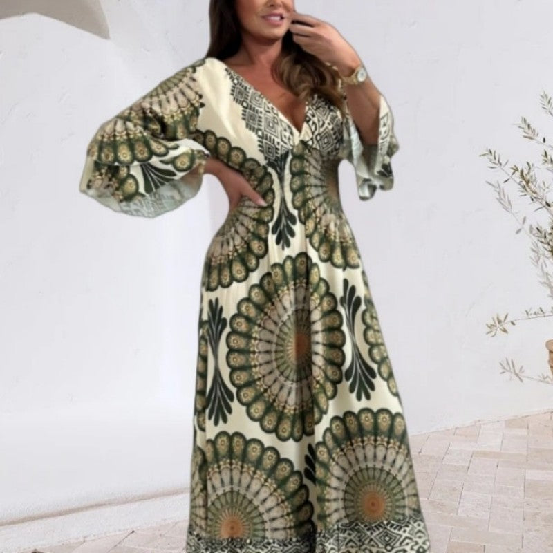 🔥Robe longue rétro bohème à col en V profond pour femme