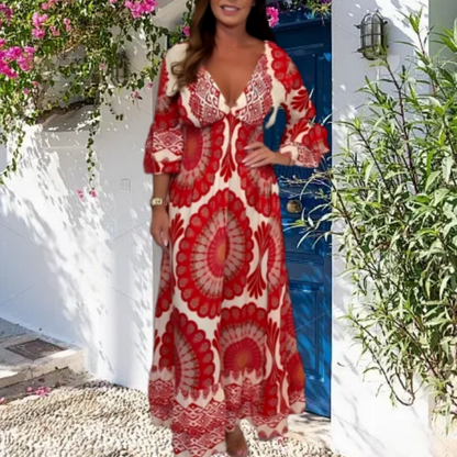 🔥Robe longue rétro bohème à col en V profond pour femme
