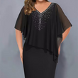✨Robe cape en strass avec col en V et superposition en mousseline