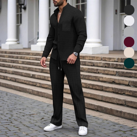 🎁2026 Nouveauté 52 % DE RÉDUCTION💥Chemise et pantalon décontractés en tissu gaufré pour homme, ensemble 2 pièces