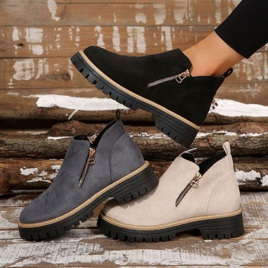 ✨ BEST SELLER🔥Bottines pour femmes à bout rond et fermeture à glissière sur le côté【Confortable, antidérapant, imperméable】
