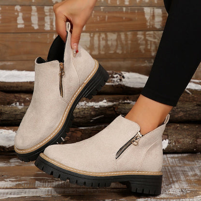 ✨ BEST SELLER🔥Bottines pour femmes à bout rond et fermeture à glissière sur le côté【Confortable, antidérapant, imperméable】