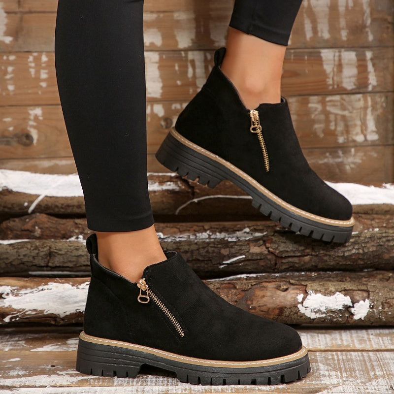 ✨ BEST SELLER🔥Bottines pour femmes à bout rond et fermeture à glissière sur le côté【Confortable, antidérapant, imperméable】