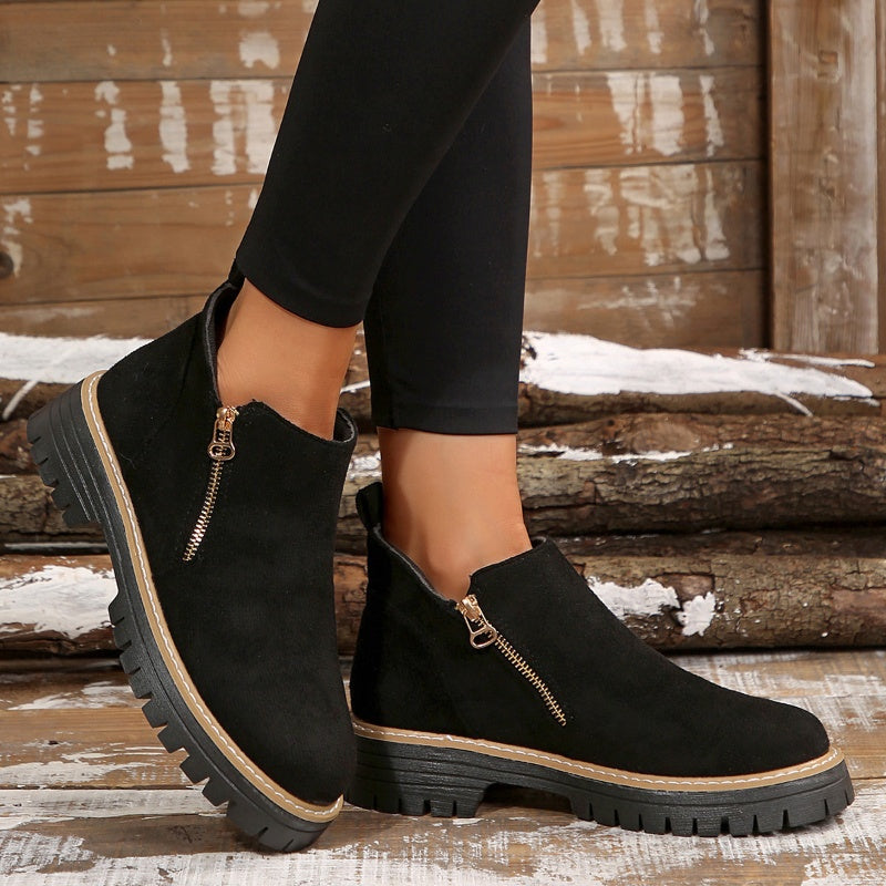 ✨ BEST SELLER🔥Bottines pour femmes à bout rond et fermeture à glissière sur le côté【Confortable, antidérapant, imperméable】