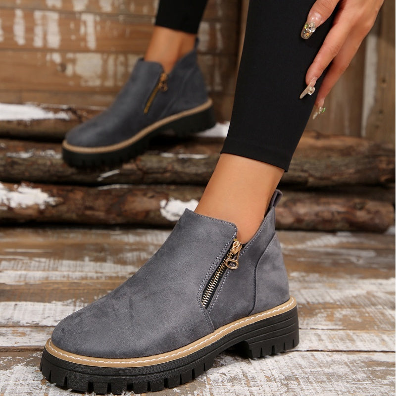 ✨ BEST SELLER🔥Bottines pour femmes à bout rond et fermeture à glissière sur le côté【Confortable, antidérapant, imperméable】