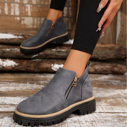 ✨ BEST SELLER🔥Bottines pour femmes à bout rond et fermeture à glissière sur le côté【Confortable, antidérapant, imperméable】