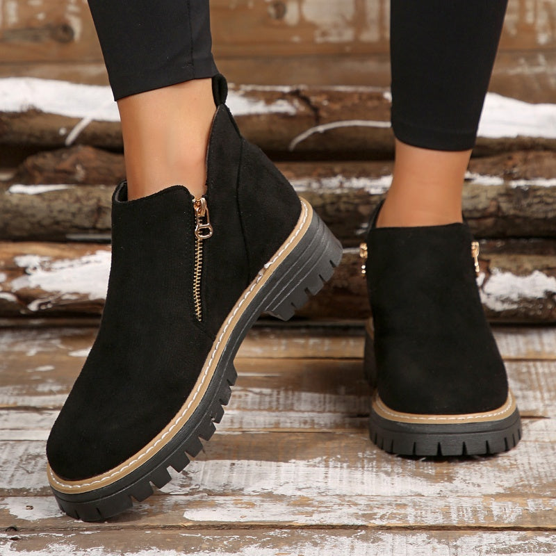 ✨ BEST SELLER🔥Bottines pour femmes à bout rond et fermeture à glissière sur le côté【Confortable, antidérapant, imperméable】