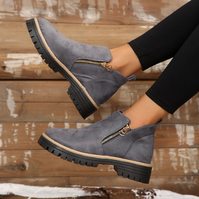 ✨ BEST SELLER🔥Bottines pour femmes à bout rond et fermeture à glissière sur le côté【Confortable, antidérapant, imperméable】