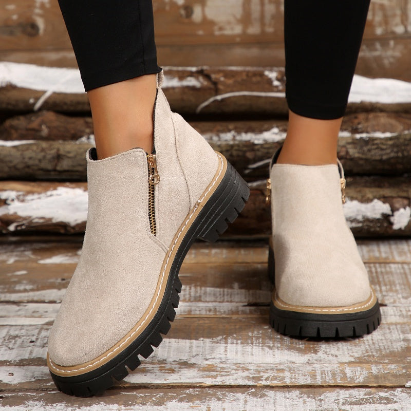✨ BEST SELLER🔥Bottines pour femmes à bout rond et fermeture à glissière sur le côté【Confortable, antidérapant, imperméable】