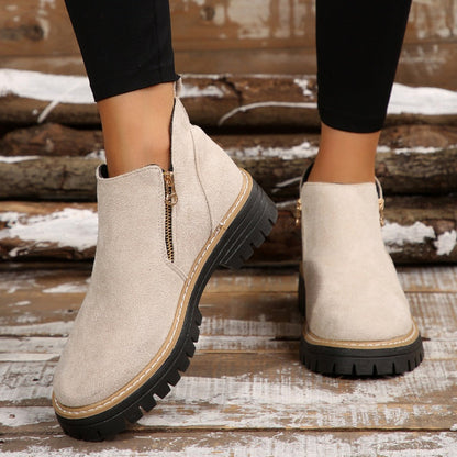 ✨ BEST SELLER🔥Bottines pour femmes à bout rond et fermeture à glissière sur le côté【Confortable, antidérapant, imperméable】
