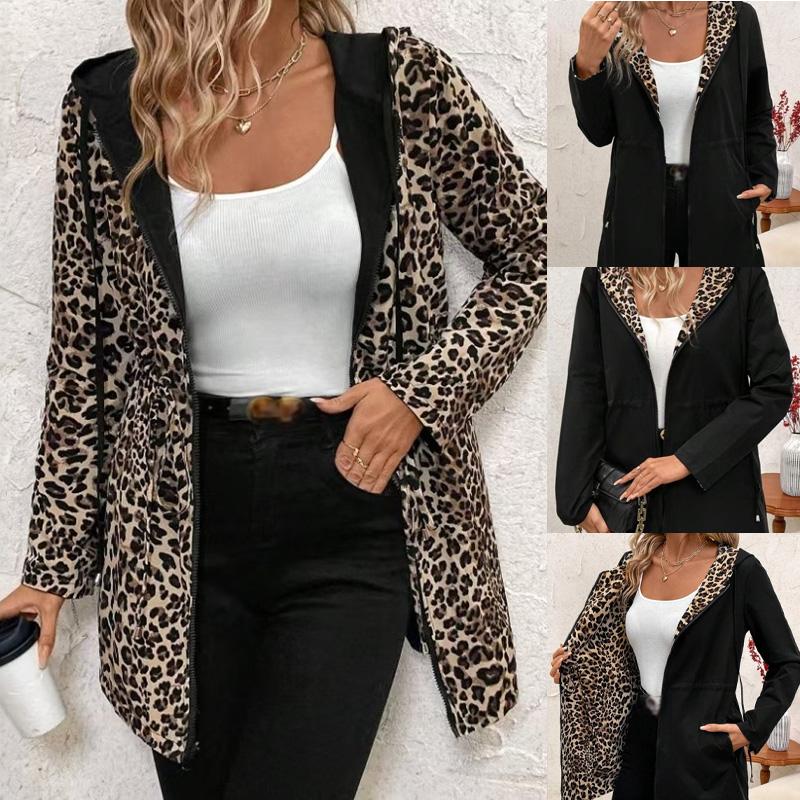 ✨Nouveaux styles✨Manteau à capuche imprimé léopard double face