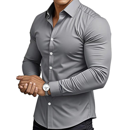 📢Chemise Boutonnée à Manches Longues à Col Revers de Couleur Unie pour Homme