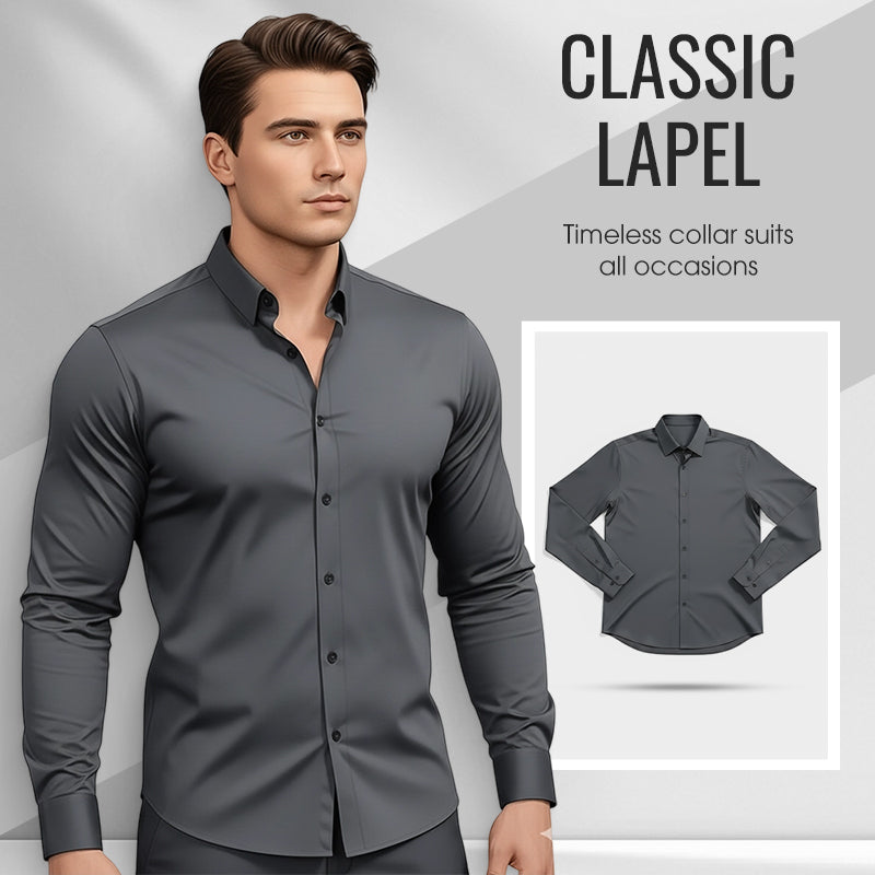 📢Chemise Boutonnée à Manches Longues à Col Revers de Couleur Unie pour Homme