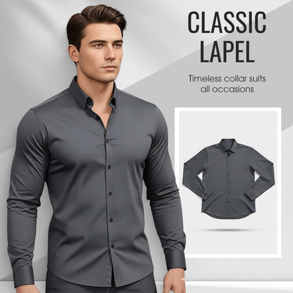📢Chemise Boutonnée à Manches Longues à Col Revers de Couleur Unie pour Homme