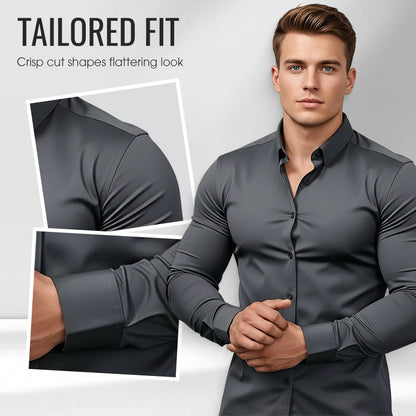 📢Chemise Boutonnée à Manches Longues à Col Revers de Couleur Unie pour Homme