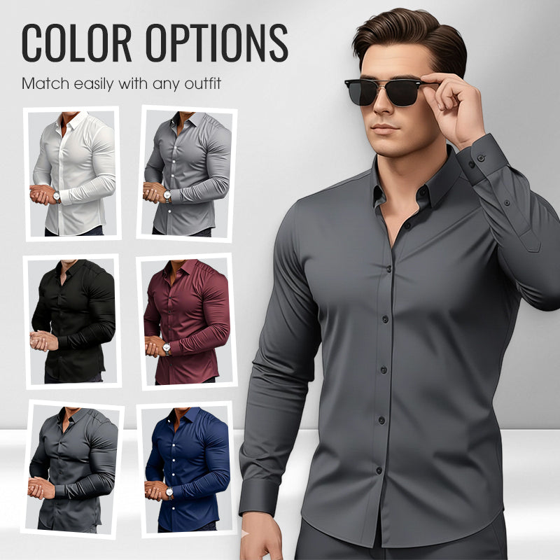 📢Chemise Boutonnée à Manches Longues à Col Revers de Couleur Unie pour Homme