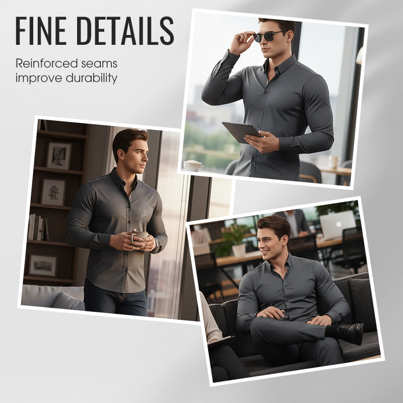 📢Chemise Boutonnée à Manches Longues à Col Revers de Couleur Unie pour Homme