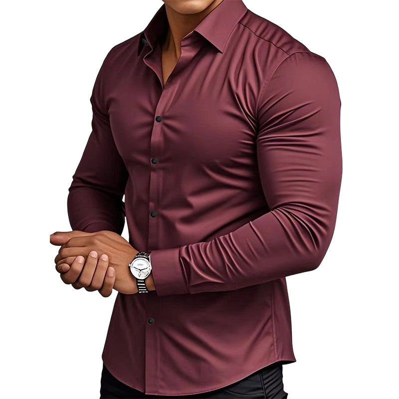 📢Chemise Boutonnée à Manches Longues à Col Revers de Couleur Unie pour Homme
