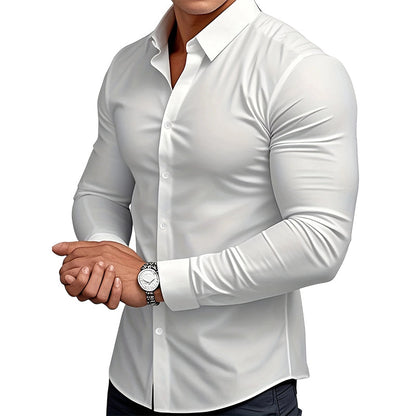 📢Chemise Boutonnée à Manches Longues à Col Revers de Couleur Unie pour Homme
