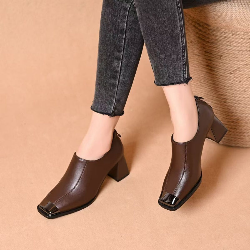 📢📢49% DE RÉDUCTION !!!✨Chaussures à talons épais et bout carré pour femmes avec fermeture à glissière