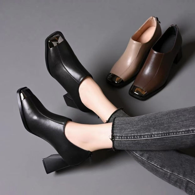 📢📢49% DE RÉDUCTION !!!✨Chaussures à talons épais et bout carré pour femmes avec fermeture à glissière