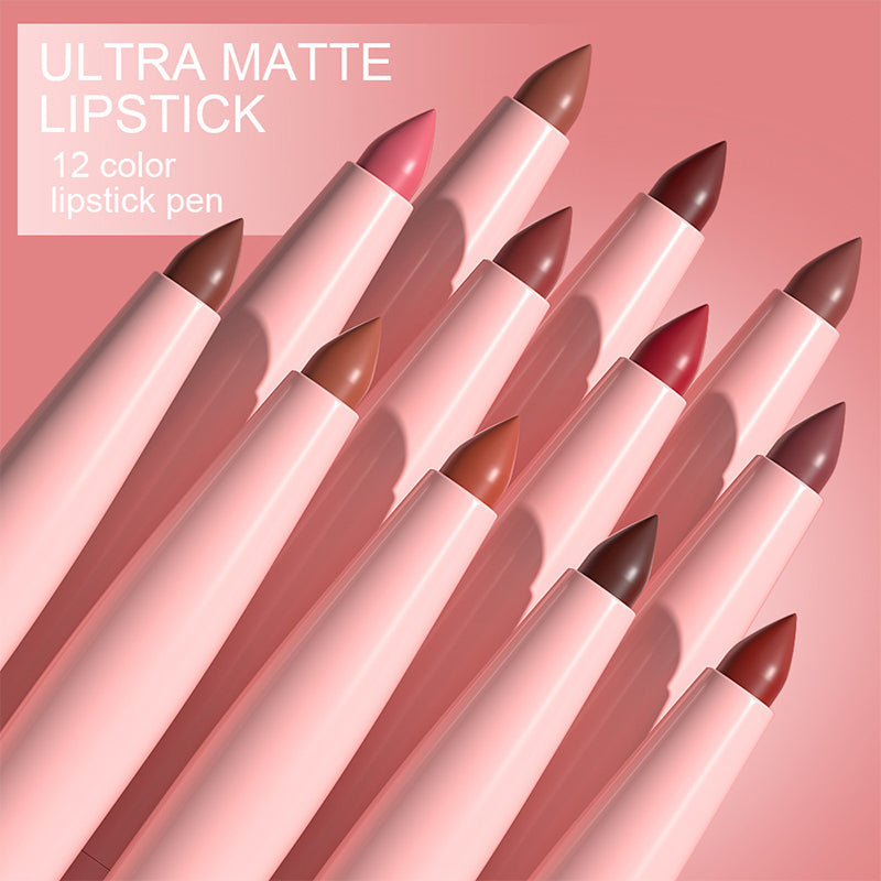 🔥Hot Sale Deals- 12-Color Matte Lipstick & Lip Liner Set (Wood-Cased)