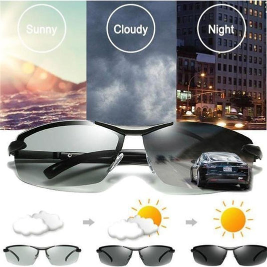🕶️ 50 % DE RÉDUCTION ! ⏰ Lunettes de soleil photochromiques avec verres HD polarisés et anti-éblouissement – Monture sport sans contour – Idéales pour la conduite, la pêche, le vélo et les activités de plein air – Protection fiable par tous les temps ☀️