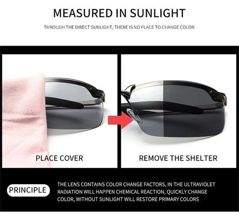 🕶️ 50 % DE RÉDUCTION ! ⏰ Lunettes de soleil photochromiques avec verres HD polarisés et anti-éblouissement – Monture sport sans contour – Idéales pour la conduite, la pêche, le vélo et les activités de plein air – Protection fiable par tous les temps ☀️