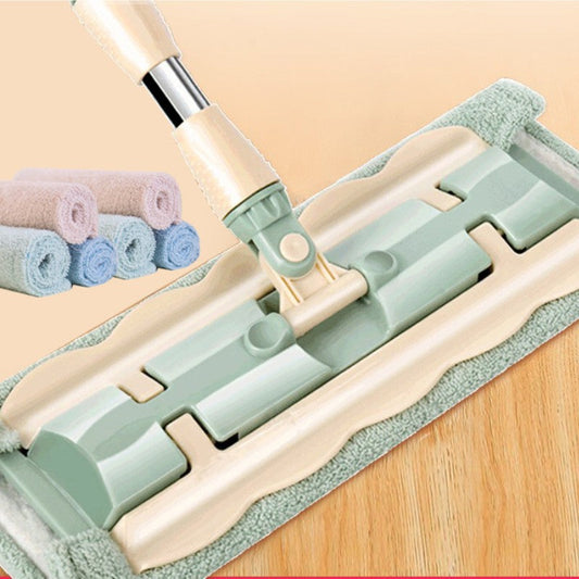 Serpillière plate avec manche en acier inoxydable et lingettes lavables et réutilisables