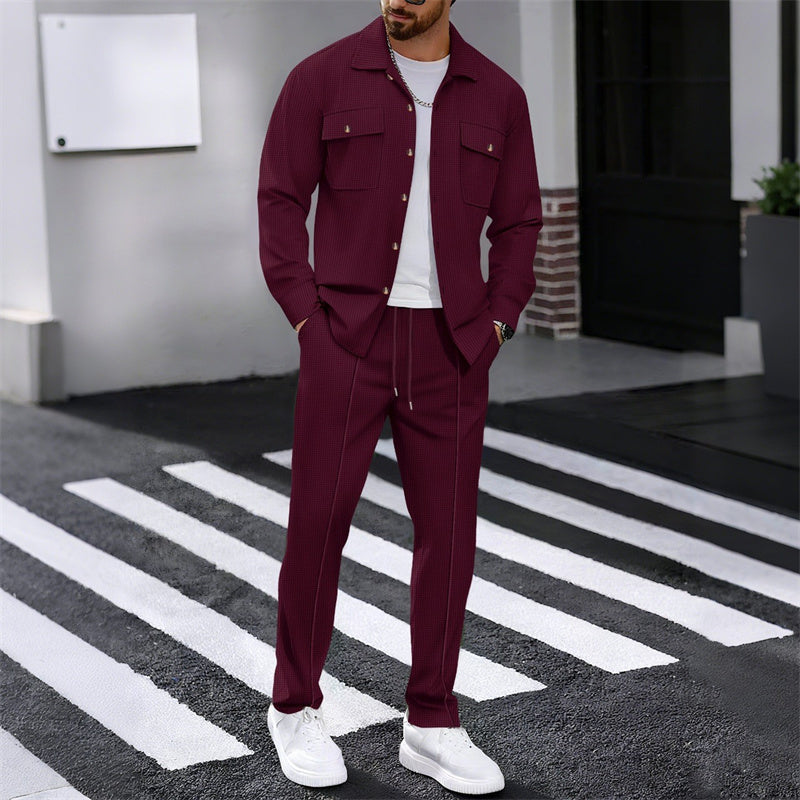🔥⏰👕👖 PROMO -50% ! Ensemble Homme Veste + Pantalon en Maille Waffle – Coupe Ample, Respirant & Style Casual (6 Couleurs, S-3XL)