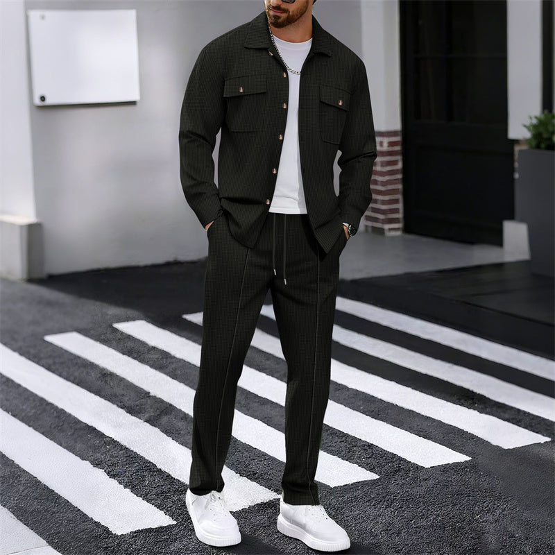 🔥⏰👕👖 PROMO -50% ! Ensemble Homme Veste + Pantalon en Maille Waffle – Coupe Ample, Respirant & Style Casual (6 Couleurs, S-3XL)