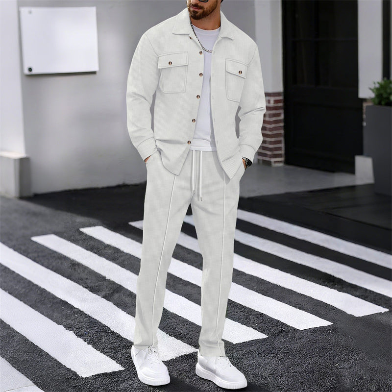 🔥⏰👕👖 PROMO -50% ! Ensemble Homme Veste + Pantalon en Maille Waffle – Coupe Ample, Respirant & Style Casual (6 Couleurs, S-3XL)
