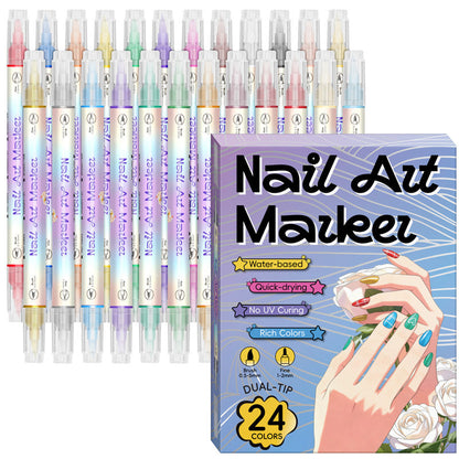 💅✨ PROMO FLASH -50% ! Stylos Marqueurs Nail Art Double Pointe – 12/24 Couleurs, Séchage Rapide, Sans Lampe UV, Formule à Base d'Eau, Idéal Débutantes & Pros 🎨
