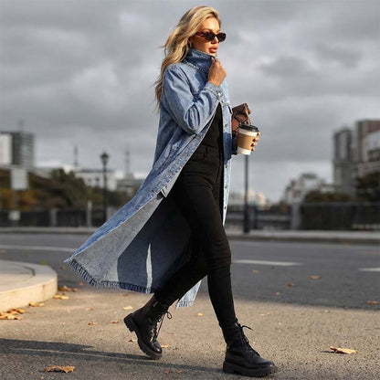 💐50% DE RÉDUCTION💥Manteau Boutonné Long en Denim – Style & Confort toute la Journée🧥🌿
