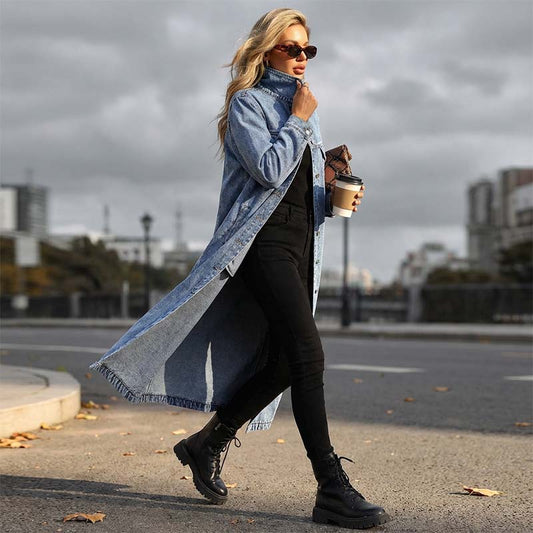 💐50% DE RÉDUCTION💥Manteau Boutonné Long en Denim – Style & Confort toute la Journée🧥🌿