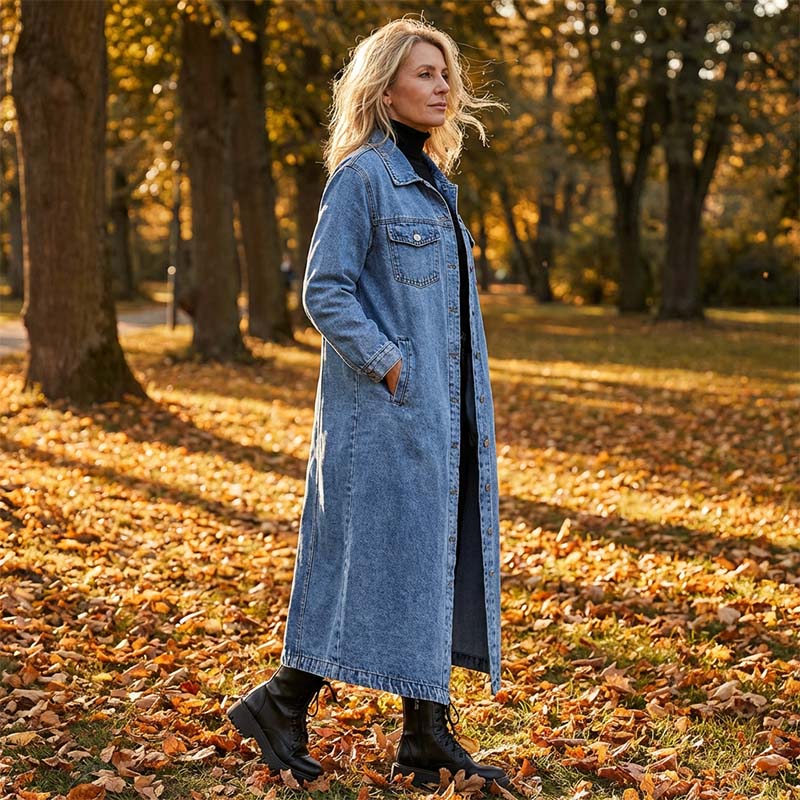 💐50% DE RÉDUCTION💥Manteau Boutonné Long en Denim – Style & Confort toute la Journée🧥🌿