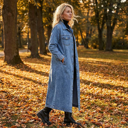 💐50% DE RÉDUCTION💥Manteau Boutonné Long en Denim – Style & Confort toute la Journée🧥🌿