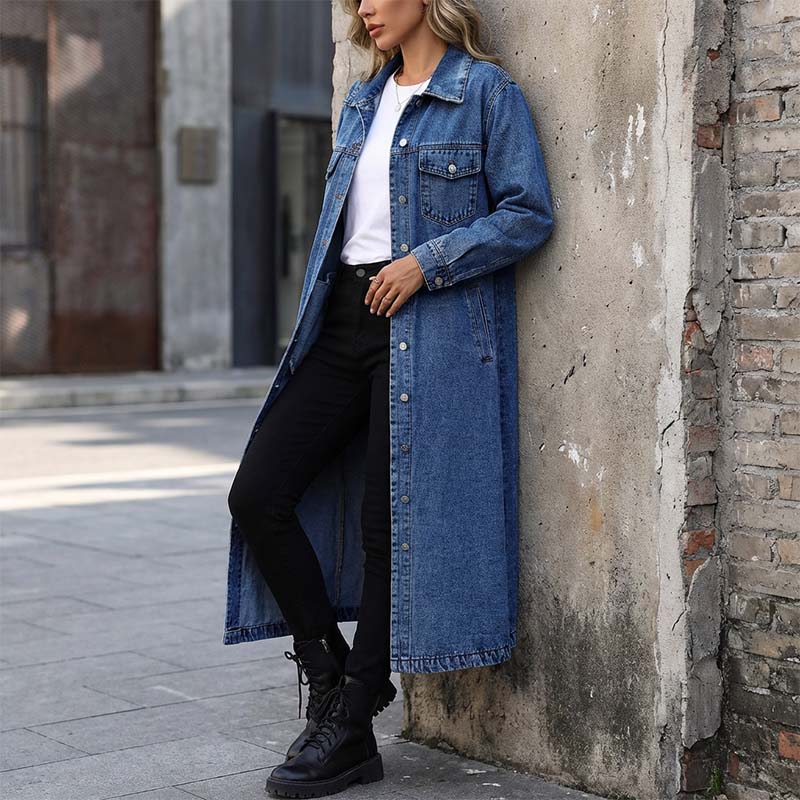 💐50% DE RÉDUCTION💥Manteau Boutonné Long en Denim – Style & Confort toute la Journée🧥🌿