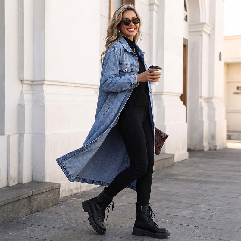 💐50% DE RÉDUCTION💥Manteau Boutonné Long en Denim – Style & Confort toute la Journée🧥🌿