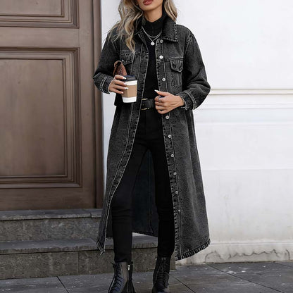 💐50% DE RÉDUCTION💥Manteau Boutonné Long en Denim – Style & Confort toute la Journée🧥🌿