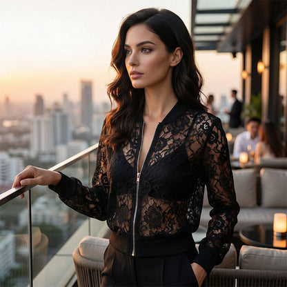 🔥Nouveautés et offres spéciales - Veste légère à lacets et fermeture éclair pour femme