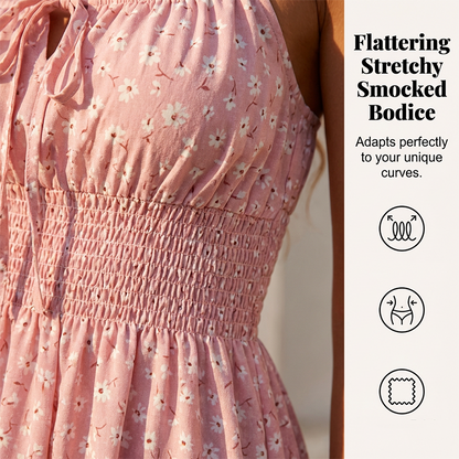 👗🌸 PROMO FLASH -50% ! Robe à Laçage Devant & Bretelles Spaghetti – Taille Smockée, Jupe A-Line à Volants, Tissu Léger, 5 Coloris, Tailles S-2XL, Idéale Été & Garden-Party ✨