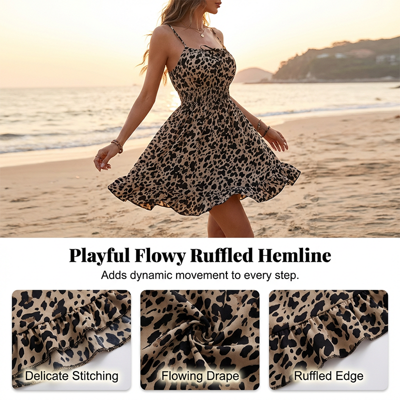 👗🌸 PROMO FLASH -50% ! Robe à Laçage Devant & Bretelles Spaghetti – Taille Smockée, Jupe A-Line à Volants, Tissu Léger, 5 Coloris, Tailles S-2XL, Idéale Été & Garden-Party ✨