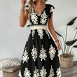 🎑👗 PROMO FLASH 50% ! Robe Longue Femme Imprimé Baroque – Col en V, Taille Haute, Tissu Fluide, 5 Couleurs, Style Bohème Chic 🌸